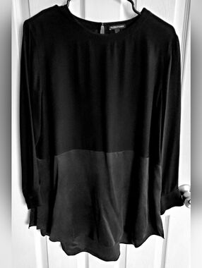 Eileen Fisher 100% Silk Black Long Sleeve Top Women's Size S Date Night Classic